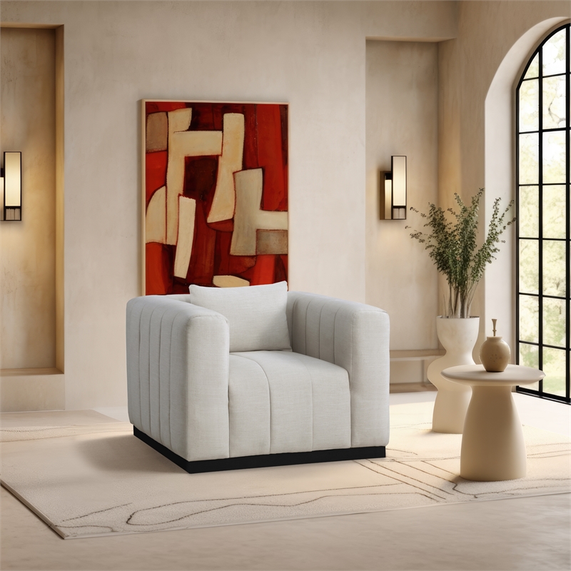 Meridian Furniture Lucia Beige Linen Textured Fabric Chair