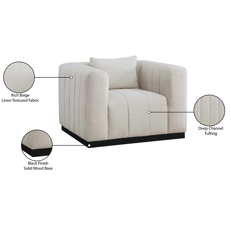 Meridian Furniture Lucia Beige Linen Textured Fabric Chair