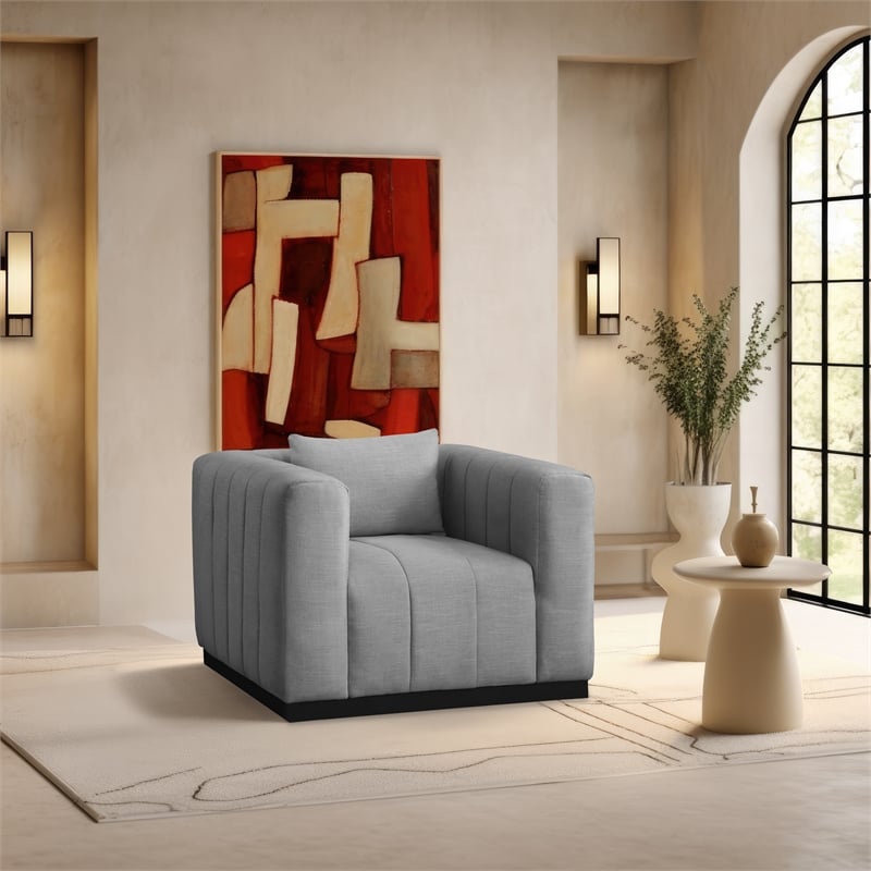 Meridian Furniture Lucia Grey Linen Textured Fabric Chair