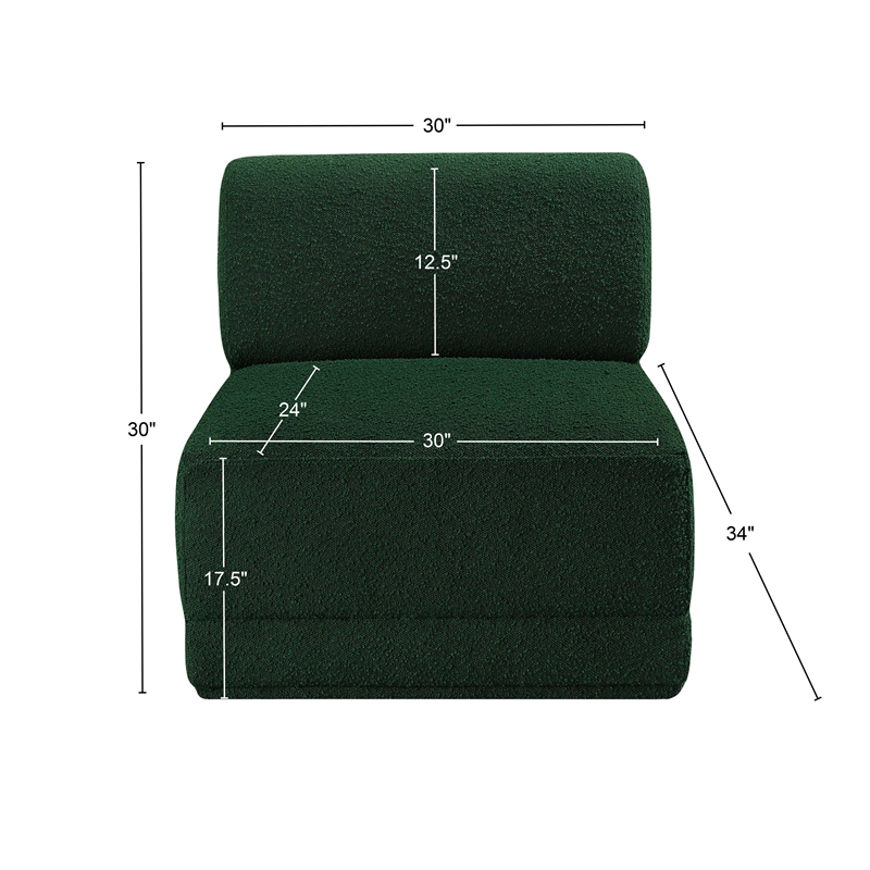 Meridian Furniture Ollie Green Boucle Fabric Armless