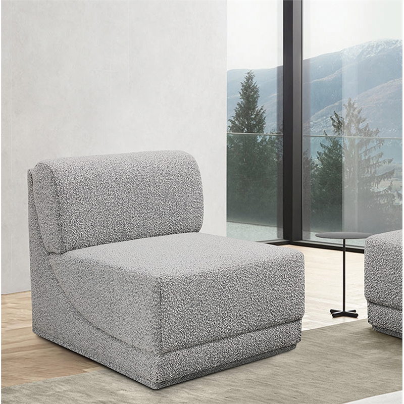 Meridian Furniture Ollie Grey Boucle Fabric Armless