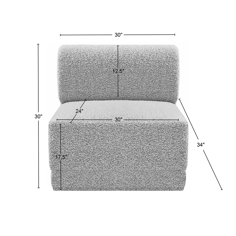 Meridian Furniture Ollie Grey Boucle Fabric Armless