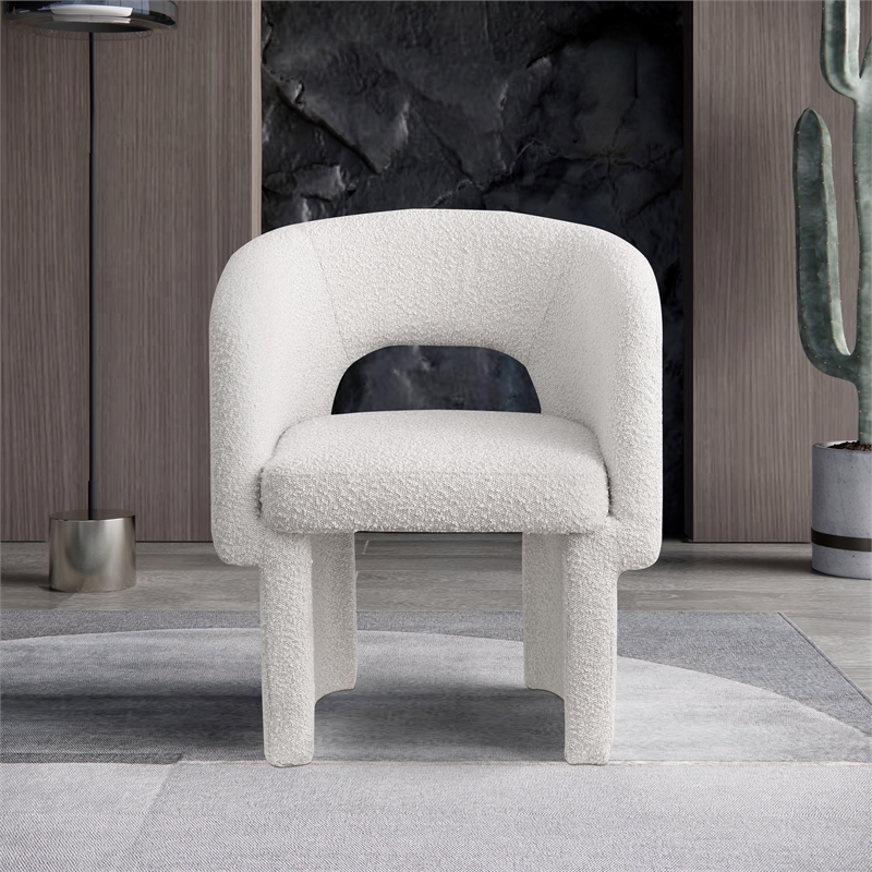 Meridian Furniture Emmet Cream Boucle Fabric Dining Chair / Accent Chair