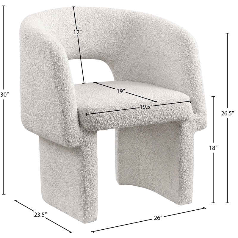Meridian Furniture Emmet Cream Boucle Fabric Dining Chair / Accent Chair