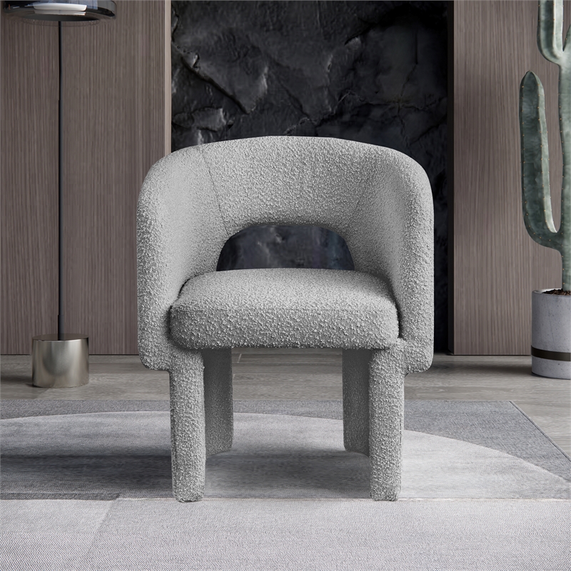 Meridian Furniture Emmet Grey Boucle Fabric Dining Chair / Accent Chair