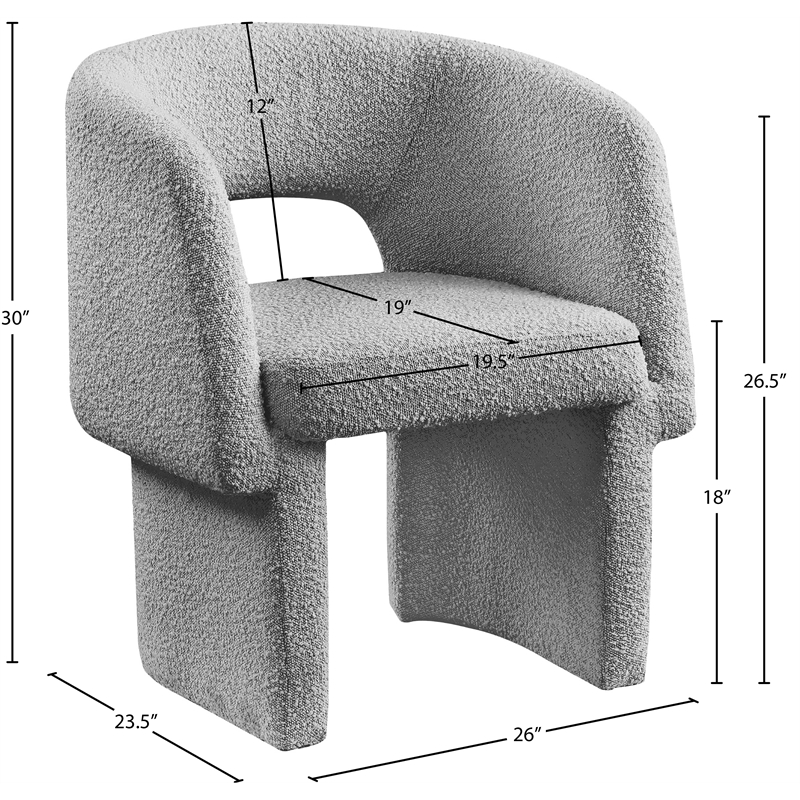 Meridian Furniture Emmet Grey Boucle Fabric Dining Chair / Accent Chair