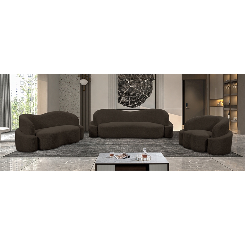 Meridian Furniture Principessa Brown Boucle Fabric Sofa