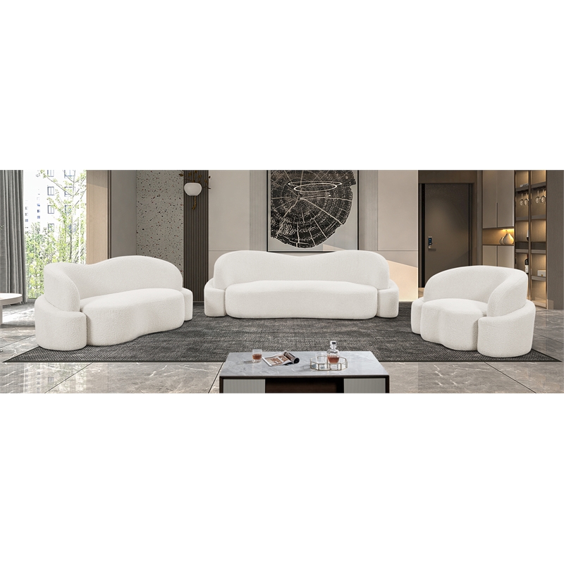 Meridian Furniture Principessa Cream Boucle Fabric Loveseat