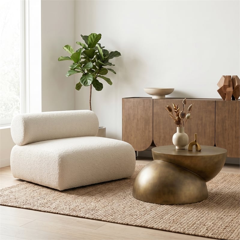 Meridian Furniture Bale Cream Chenille Fabric Modular Armless Chair