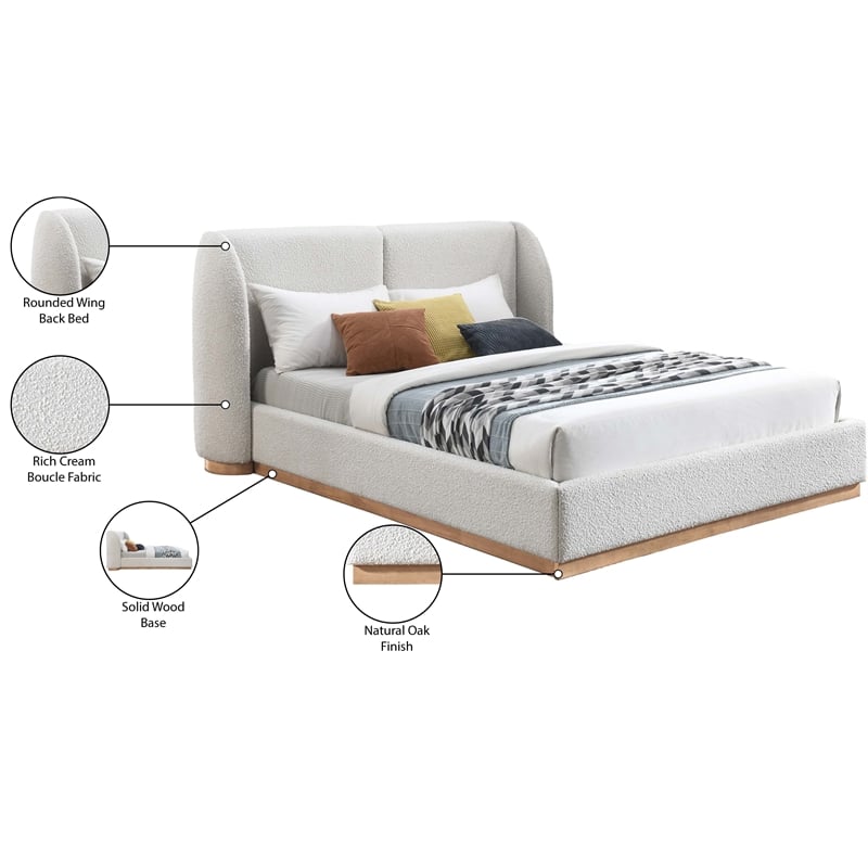 Meridian Furniture Jardin Cream Boucle Fabric King Bed
