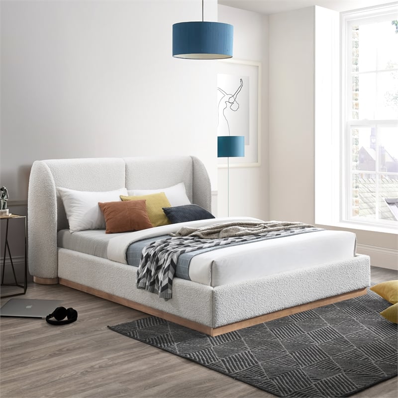 Meridian Furniture Jardin Cream Boucle Fabric King Bed