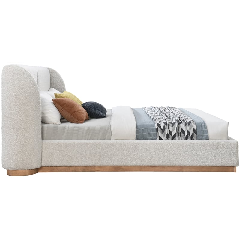Meridian Furniture Jardin Cream Boucle Fabric Queen Bed