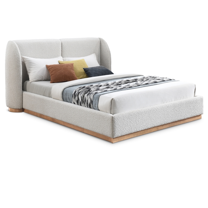 Meridian Furniture Jardin Cream Boucle Fabric Queen Bed