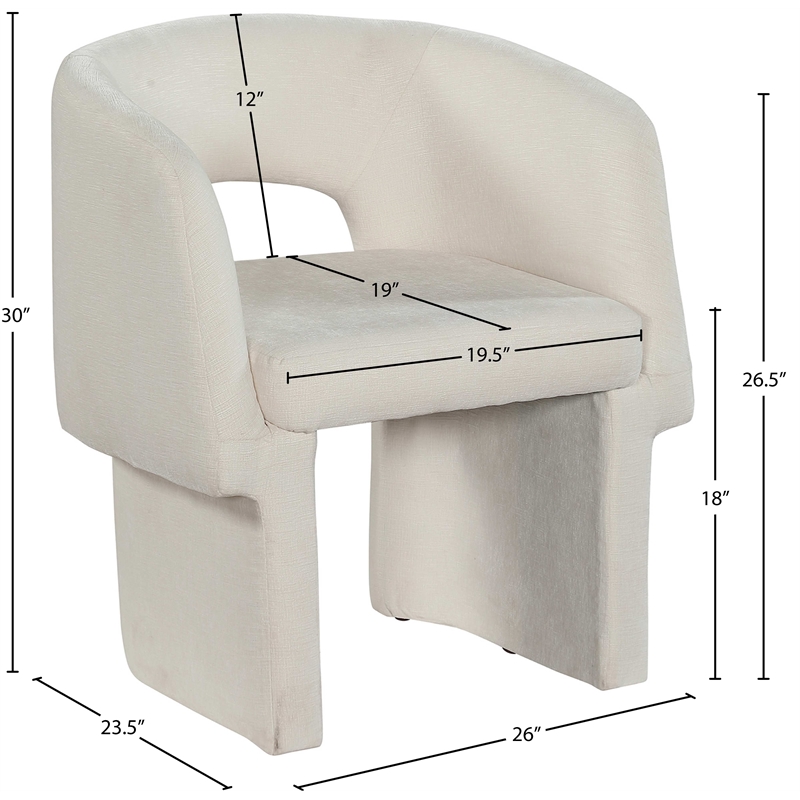 Meridian Furniture Emmet Cream Chenille Fabric Dining Chair / Accent Chair