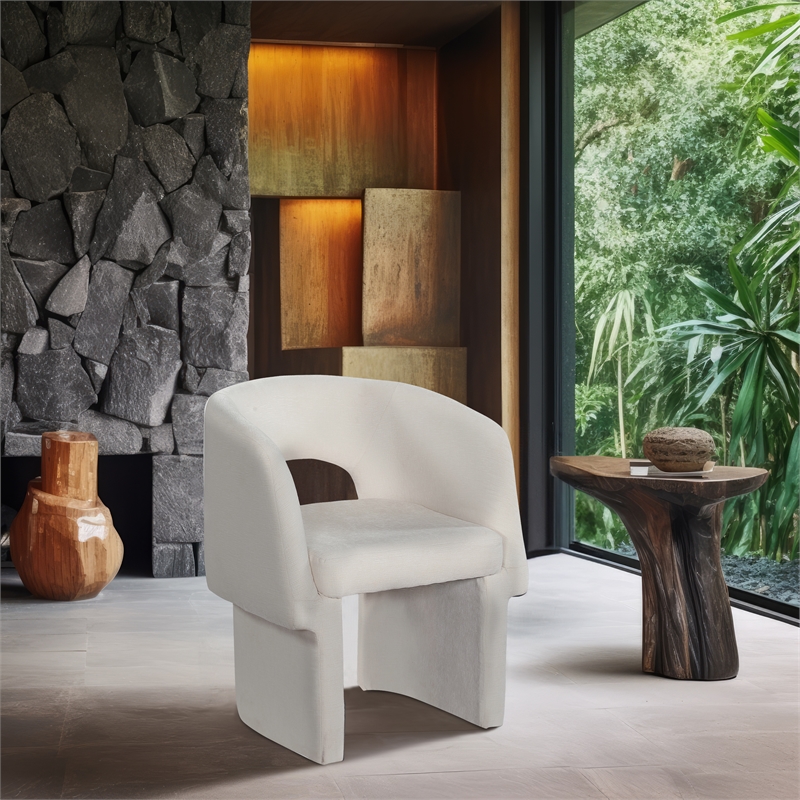 Meridian Furniture Emmet Cream Chenille Fabric Dining Chair / Accent Chair