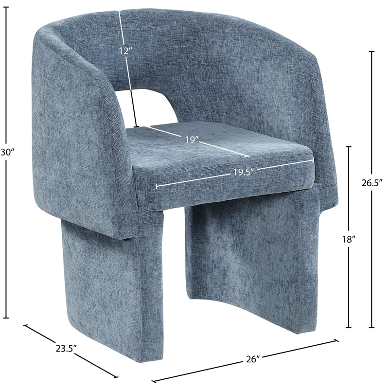 Meridian Furniture Emmet Light Blue Chenille Fabric Dining Chair / Accent Chair