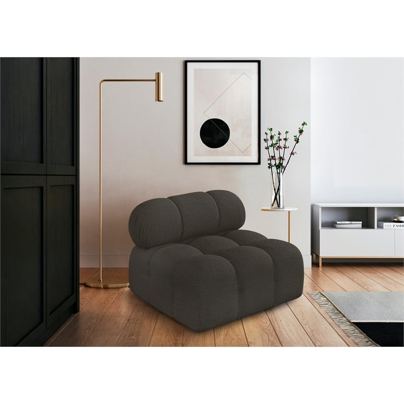 Meridian Furniture Ames Brown Boucle Fabric Armless