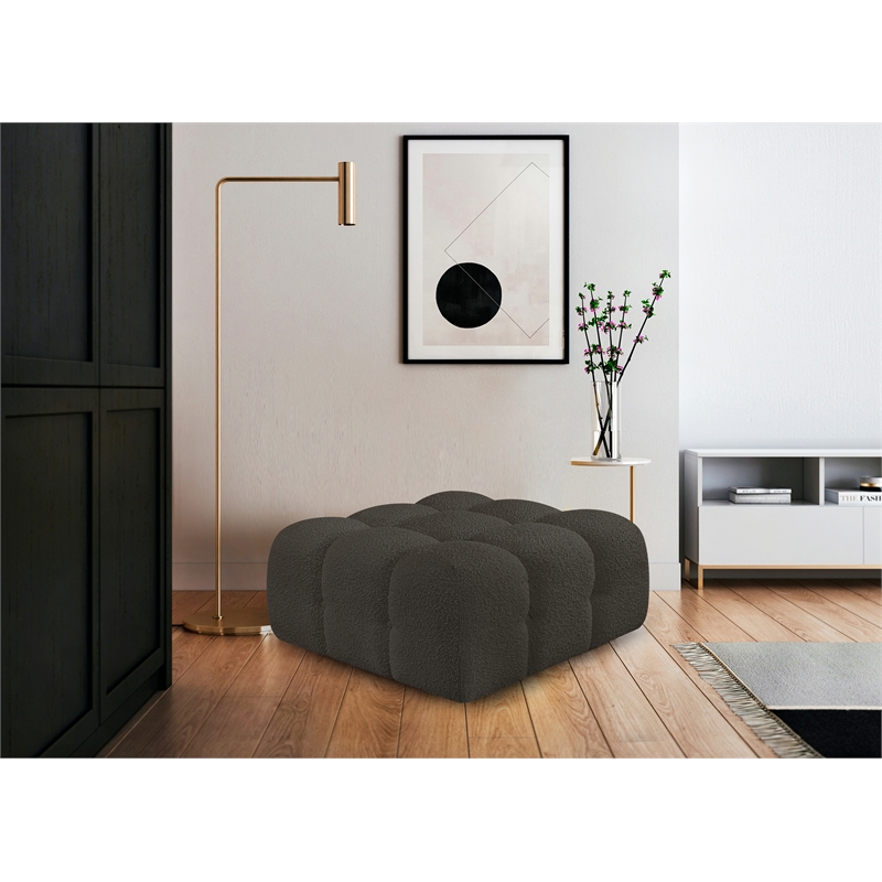 Meridian Furniture Ames Brown Boucle Fabric Ottoman