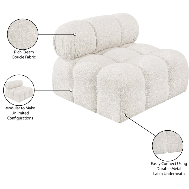 Meridian Furniture Ames Cream Boucle Fabric Armless