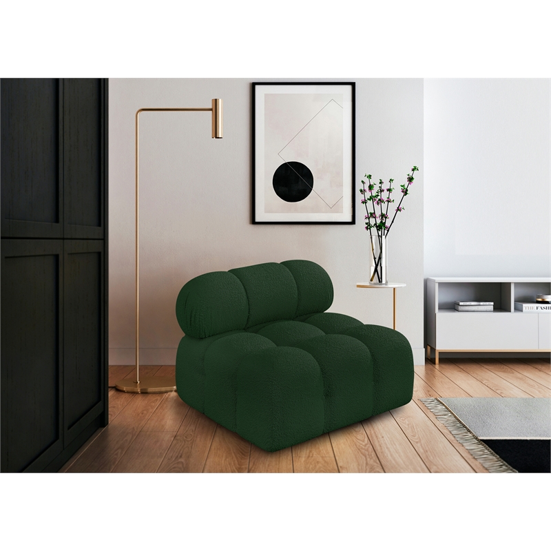 Meridian Furniture Ames Green Boucle Fabric Armless