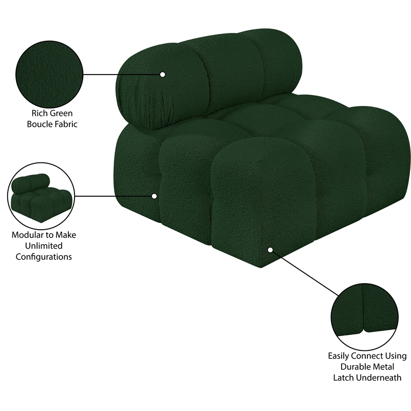 Meridian Furniture Ames Green Boucle Fabric Armless