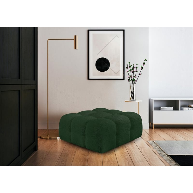 Meridian Furniture Ames Green Boucle Fabric Ottoman