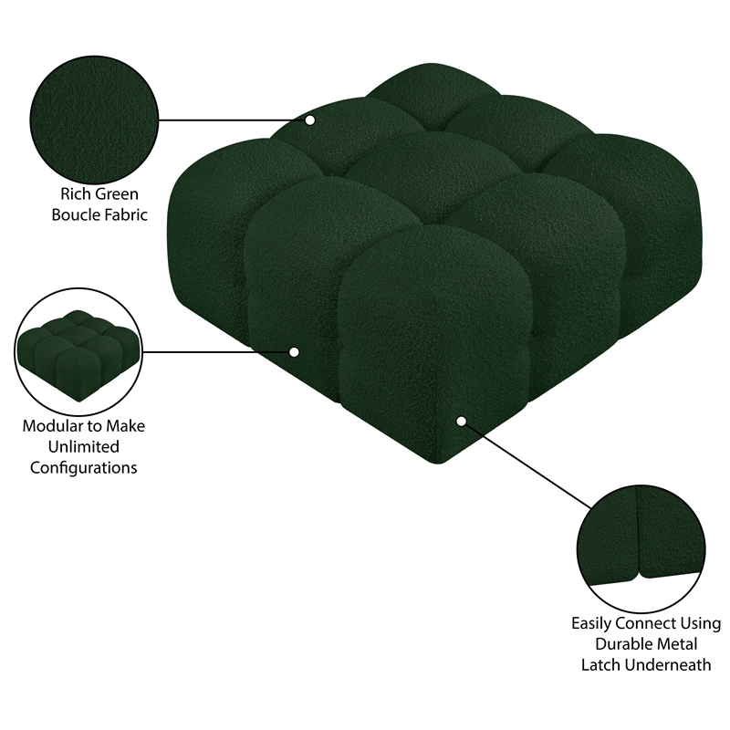 Meridian Furniture Ames Green Boucle Fabric Ottoman
