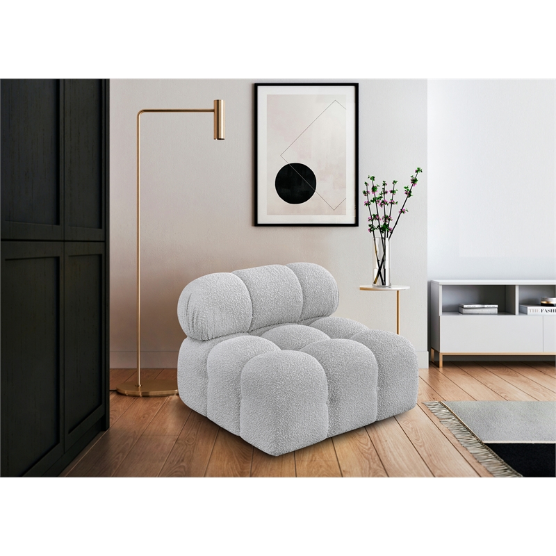 Meridian Furniture Ames Grey Boucle Fabric Armless