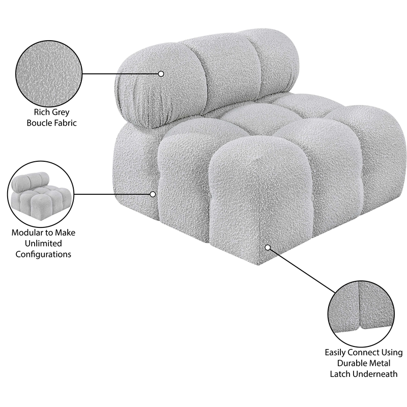 Meridian Furniture Ames Grey Boucle Fabric Armless