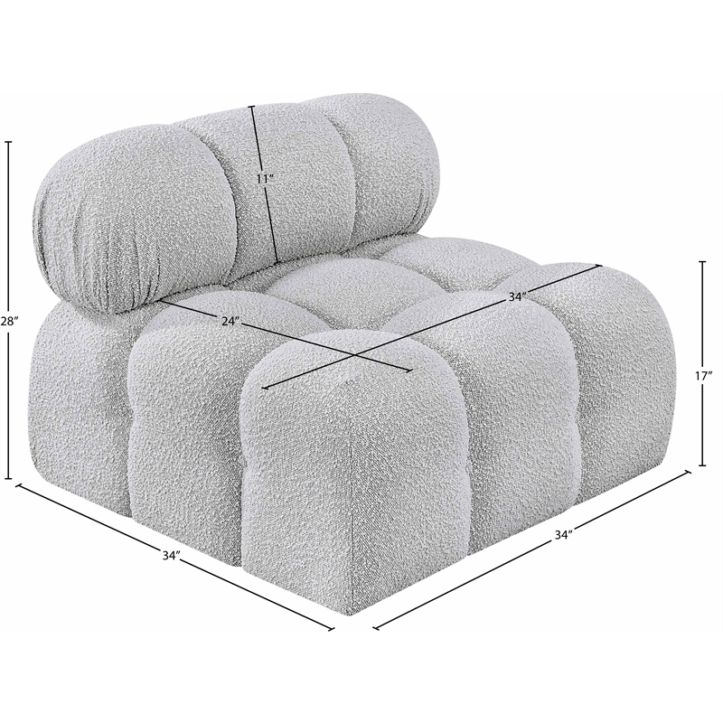 Meridian Furniture Ames Grey Boucle Fabric Armless