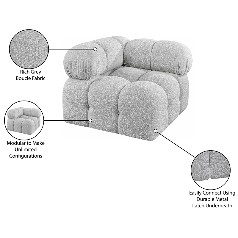 Meridian Furniture Ames Grey Boucle Fabric Corner