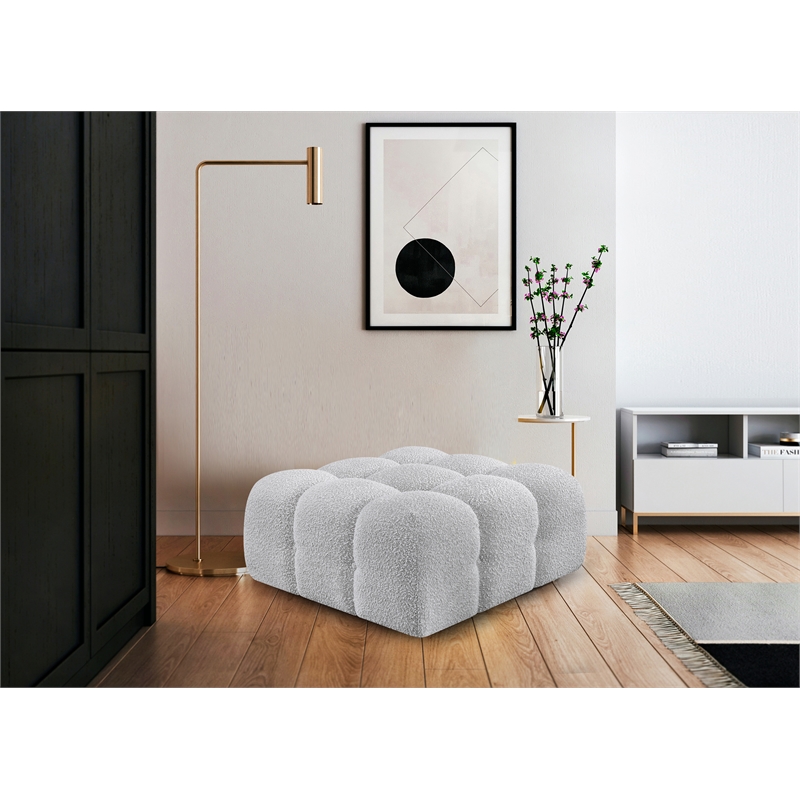Meridian Furniture Ames Grey Boucle Fabric Ottoman