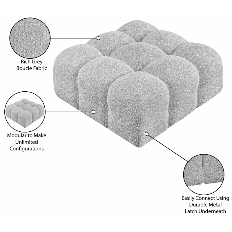 Meridian Furniture Ames Grey Boucle Fabric Ottoman