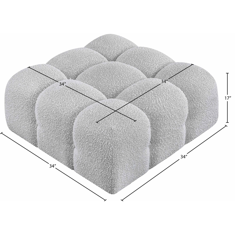 Meridian Furniture Ames Grey Boucle Fabric Ottoman