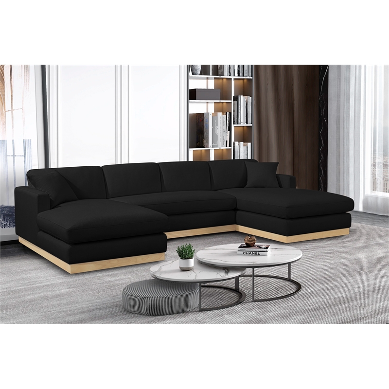 Meridian Furniture Johanna Black Linen Textured Fabric 3pc. Sectional