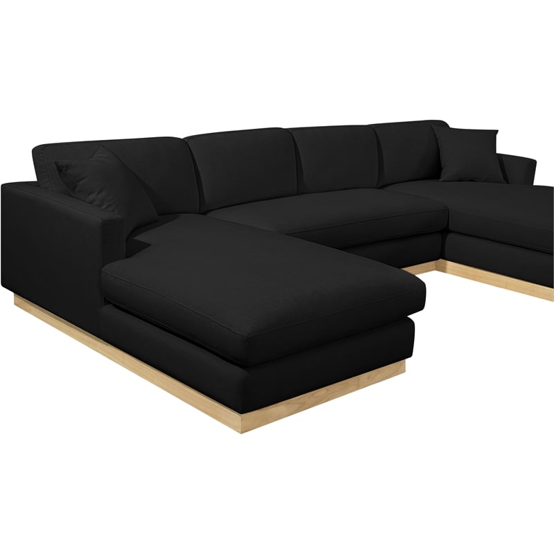 Meridian Furniture Johanna Black Linen Textured Fabric 3pc. Sectional