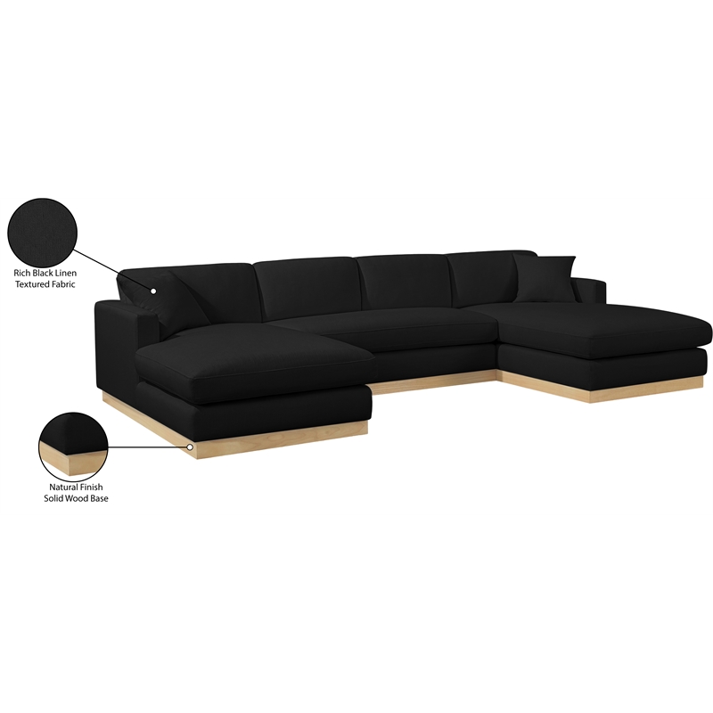 Meridian Furniture Johanna Black Linen Textured Fabric 3pc. Sectional