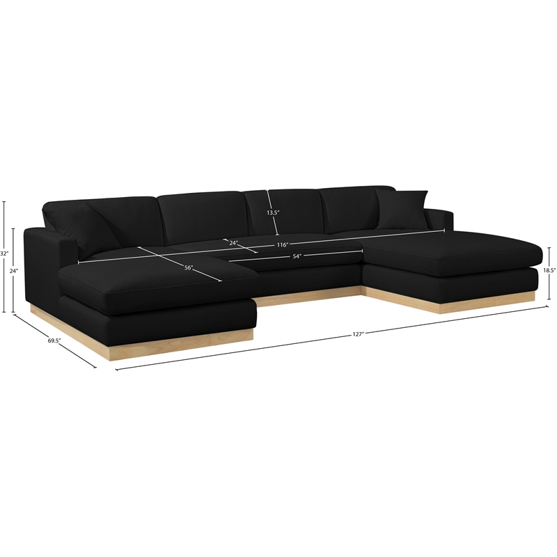 Meridian Furniture Johanna Black Linen Textured Fabric 3pc. Sectional