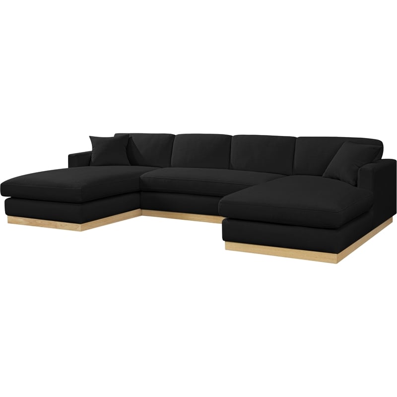 Meridian Furniture Johanna Black Linen Textured Fabric 3pc. Sectional