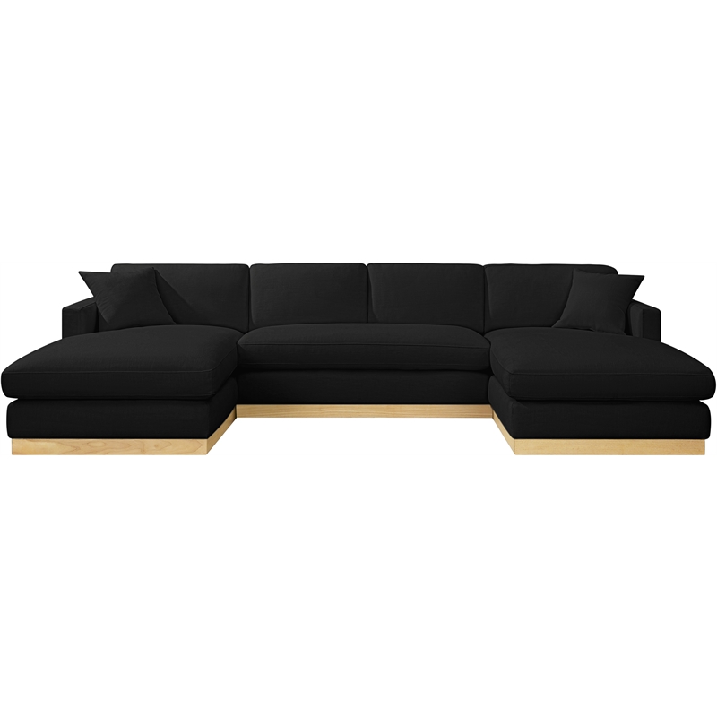 Meridian Furniture Johanna Black Linen Textured Fabric 3pc. Sectional
