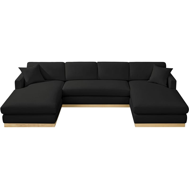 Meridian Furniture Johanna Black Linen Textured Fabric 3pc. Sectional