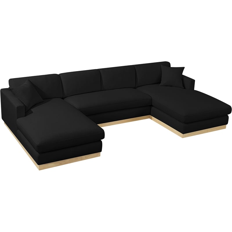 Meridian Furniture Johanna Black Linen Textured Fabric 3pc. Sectional