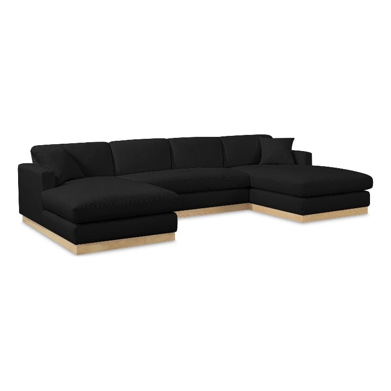 Meridian Furniture Johanna Black Linen Textured Fabric 3pc. Sectional
