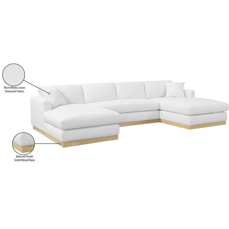 Meridian Furniture Johanna White Linen Textured Fabric 3pc. Sectional