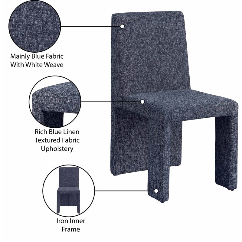 Meridian Furniture Benson Blue Linen Textured Fabric Dining Chair (Set of 2)