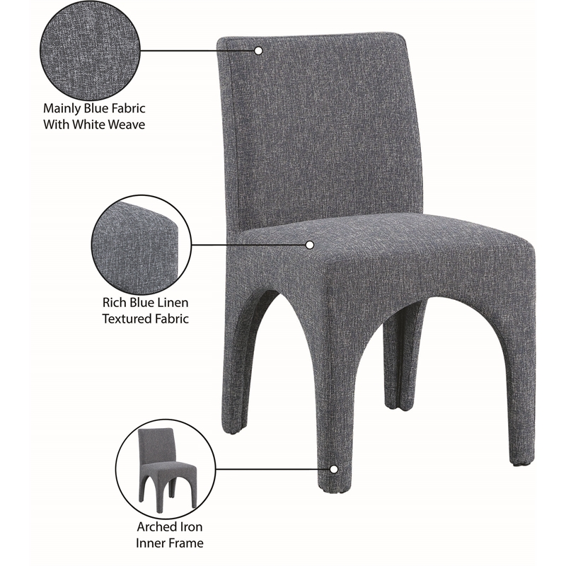 Meridian Furniture Gramercy Blue Linen Textured Fabric Dining Chair (Set of 2)