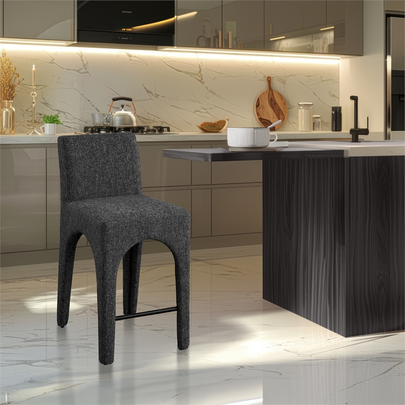 Meridian Furniture Gramercy Black Linen Textured Fabric Stool