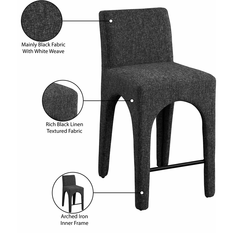 Meridian Furniture Gramercy Black Linen Textured Fabric Stool