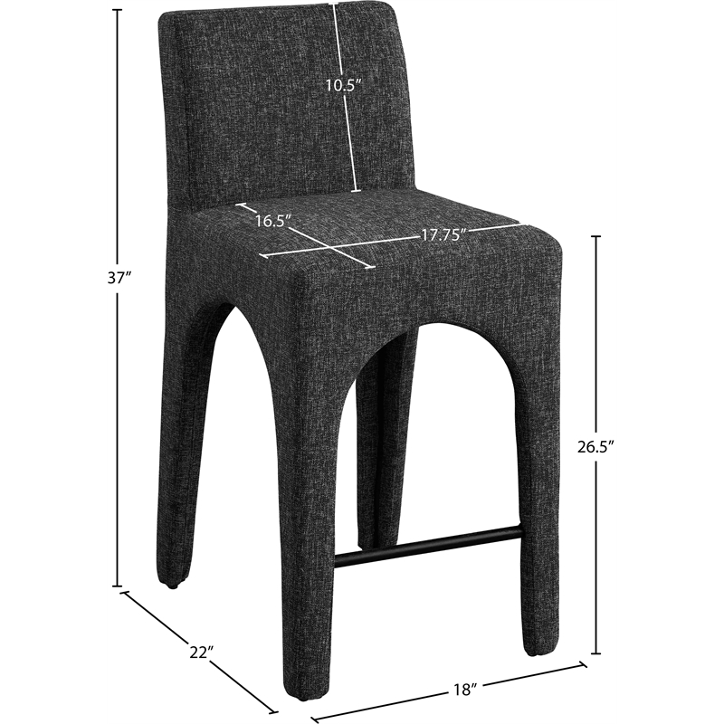 Meridian Furniture Gramercy Black Linen Textured Fabric Stool