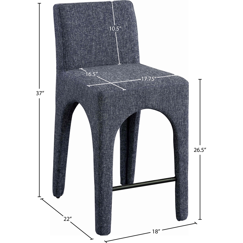 Meridian Furniture Gramercy Blue Linen Textured Fabric Stool